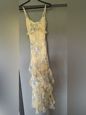Cream Floral Ruffle Maxi Dress